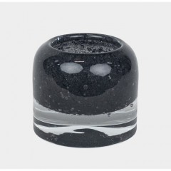HEAVY GLASS STONE CANDEL HOLDER BLACK, LIGHT GREY, TAUPE    - CANDLE HOLDERS
